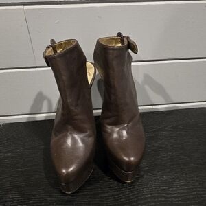 WALTER STEIGER Chocolate Round Toe Ankle Strap Leather Platform VINTAGE 7.5